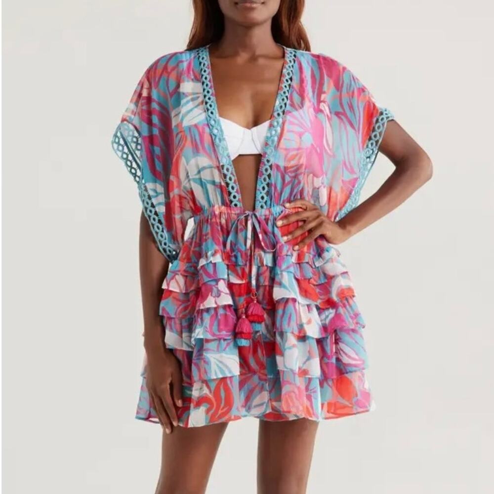 Ramy Brook Marisa Floral Cover-Up Dress in Flame M NWT Resort Wear Coastal Chic